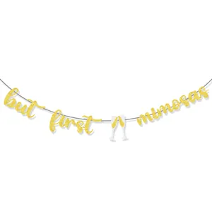 Golden glitter 'but first mimosas' party banner for Mother's Day brunch decor