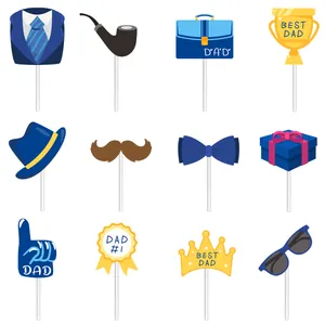 12-piece Father's Day photo booth props set with Best Dad signs and mustache designs