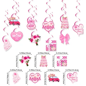 Detailed size specifications for Mother's Day spiral hanging decorations and charms