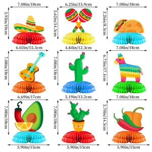 Lot de 9 décorations de fête mexicaine avec motifs cactus guitare et taco colorés