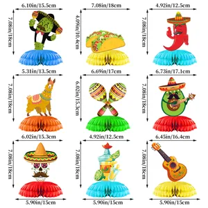 Spécifications de taille pour lot de 9 centres de table mexicains en nid d'abeille sur blanc