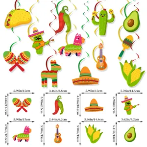 Mexican Fiesta party decorations set with cactus and taco swirl ceiling hangers and sizes