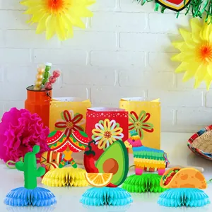 Centres de table en nid d'abeille Fiesta mexicaine avec cactus et décorations de fête