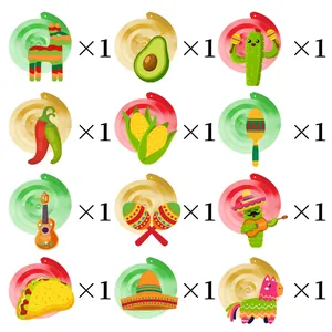 Set of 12 Mexican Fiesta hanging swirl decorations with cactus taco and pinata patterns