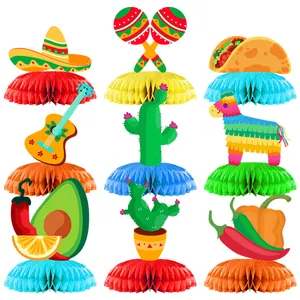 Lot de 9 décorations de fête mexicaine en nid d'abeille avec sombreros et tacos