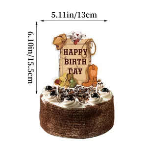 Topper per torta cowboy western con icone vintage e dimensioni 13 cm per 15,5 cm