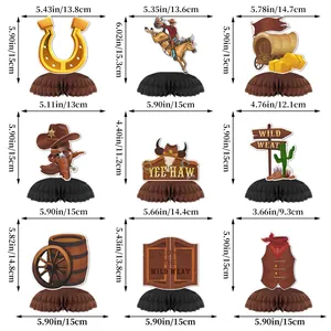 9-piece wild west cowboy theme honeycomb centerpieces for birthday party table decoration