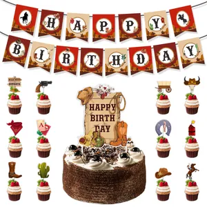 Decorazioni per Feste di Compleanno Western Cowboy Banner Spirali Cake Toppers Palloncini Tema Wild West Forniture per Feste di Compleanno per Bambini