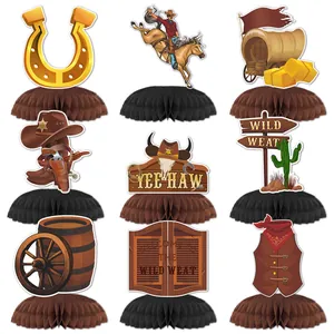 9-piece wild west cowboy theme honeycomb centerpieces for party table decoration