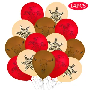 Set di 14 palloncini in lattice a tema cowboy del west in rosso, beige e marrone