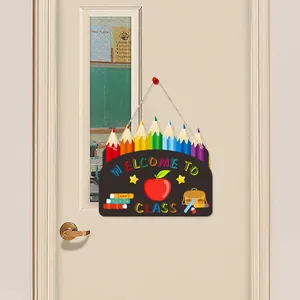 Welcome to Class hanging door sign with colorful pencils and school theme patterns