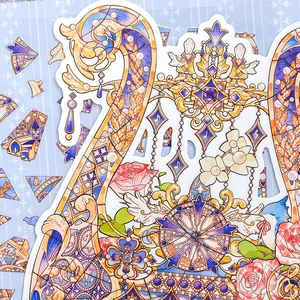 Empire Past puzzelstickers met elegante zwaan, rozenpatronen en muzikale nootdetails