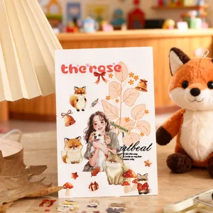 Niedliche Cartoon-Tieraufkleber mit Mädchen und Fuchs für DIY-Scrapbooking und Tagebuch