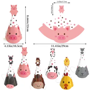 Farm animal themed kids birthday party hats with chicken and cow designs 22cm