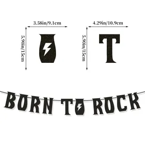 Born To Rock Girlande in Schwarz mit Glitzer für 1950er Jahre Rock n Roll Party Deko