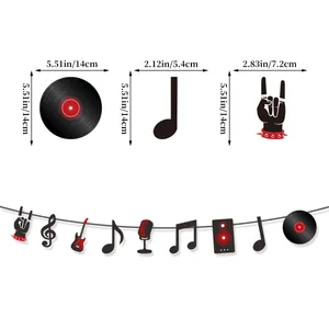 Retro 1950er Jahre Rock'n'Roll Partybanner mit Schallplatten und Gitarrenmotiven