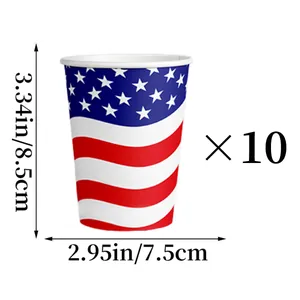 Set de 10 vasos de papel de bandera de EE. UU. para fiesta de Independencia con rayas y estrellas