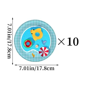 Détail de 10 assiettes en papier pour fête de piscine, diamètre 17,8 cm avec motifs d'été