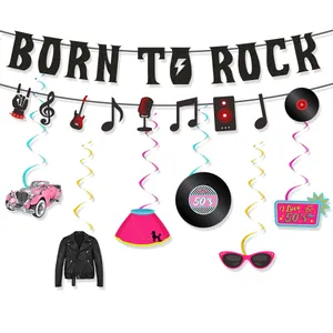Detail von Born to Rock Banner und 1950er Rock and Roll Musik Party Hängedekoration