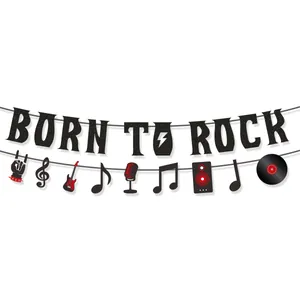 Born to Rock Partybanner Set mit Glitzerbuchstaben und Musikinstrument Ausschnitten