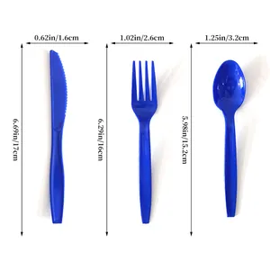 Juego de 3 cubiertos desechables azules de plástico para fiestas temáticas patrióticas
