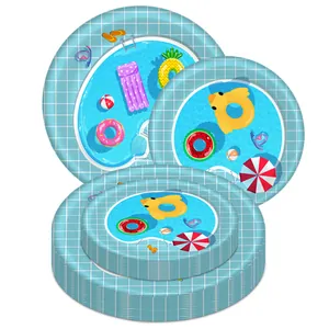 Lot d'assiettes jetables fête hawaïenne avec décorations de piscine d'été