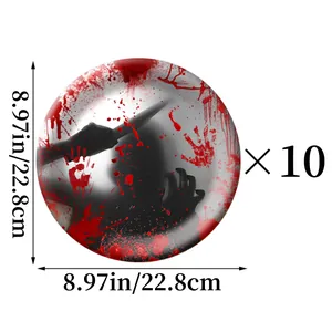 Halloween bloody handprint 9-inch paper plates set of 10 for spooky themed parties