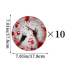 Set of 10 Halloween party plates with bloody handprint and knife silhouette 7.01 inch