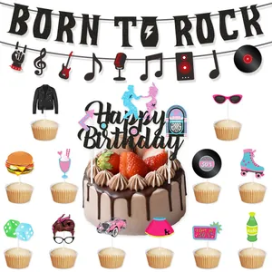 50er Rock and Roll Party-Set mit Born To Rock Banner und Kuchendekorationen