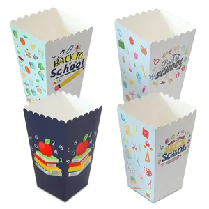 Back To School Popcorn Boxes Paper Treat Boxes For Classroom Party Supplies Assorted School Elements Snack Containers