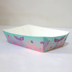 Plateau alimentaire en papier en forme de bateau thème sirène pour collations de fête