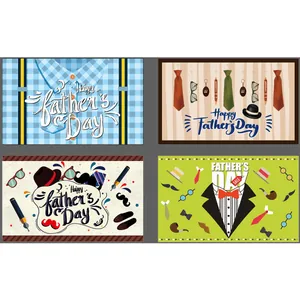 Bannières de fête des pères en quatre styles avec motifs de cravates et de chapeaux