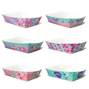 Plateaux Alimentaires en Papier Jetables Thème Sirène Boîtes à Popcorn Plateaux de Service de Bonbons pour Anniversaire d'Enfants