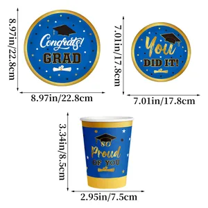 2024 Graduation party paper plates set with Congrats GRAD text in 9 and 7 inch sizes