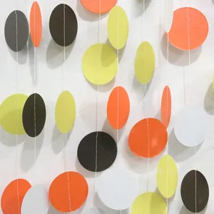 Close-up of colorful paper circle garland for Thanksgiving and party wall decorations