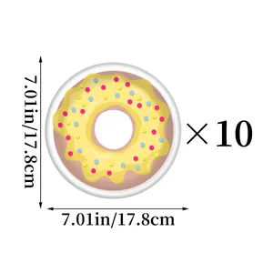 Donut themed party plates set featuring yellow frosting and colorful sprinkles 10pcs pack