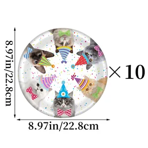 Cat party disposable paper plates set of 10 pieces with colorful kitten design