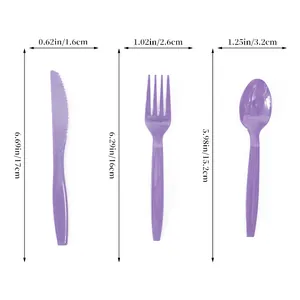 Purple unicorn party disposable plastic cutlery set including knife fork and spoon pieces