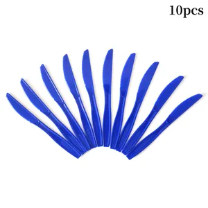 Lot de 10 couteaux jetables en plastique bleu foncé pour fête de l'Indépendance