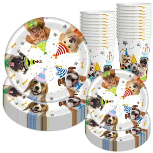 Detailansicht der Hunde-Einwegteller und Becher für Haustier-Geburtstagspartys-Sets