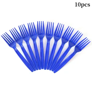Lot de 10 fourchettes jetables en plastique bleu foncé en éventail pour fête patriotique