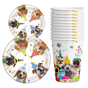 Hunde-Geburtstagsparty Geschirr-Set mit Papptellern und Bechern mit niedlichen Welpen