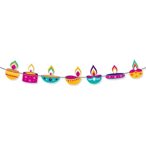 Colorful Happy Diwali hanging banner set featuring traditional Diya oil lamp decorations