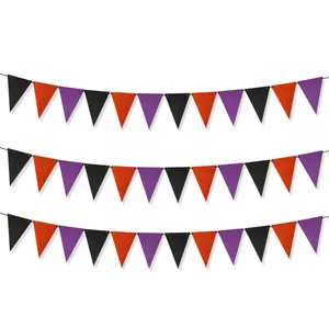 Halloween Dreieck Wimpelkette in Schwarz Orange und Lila für die Party Dekoration