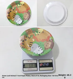 Détail des assiettes en papier de 7 pouces avec animaux de la jungle et dimensions