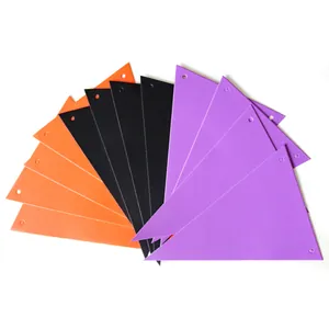 Halloween Dreiecksgirlande in Orange, Schwarz und Lila mit vorgestanzten Löchern