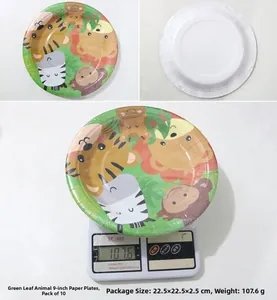 Détails recto verso des assiettes en papier animaux de la jungle de 9 pouces