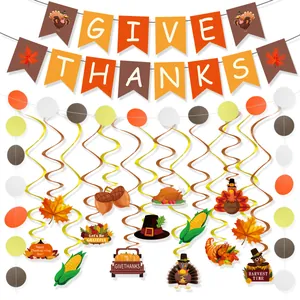Give Thanks Thanksgiving party decoration kit with banners, balloons and swirl hangings
