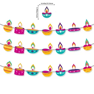 Happy Diwali Decoration Diya Candle Oil Lamp Paper Banner Garland Indian Festival Party Home Wall Decor Colorful Bunting