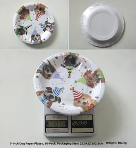 Details zu Gewicht und Verpackung der 9-Zoll Hundeparty-Einwegteller im 10er-Pack